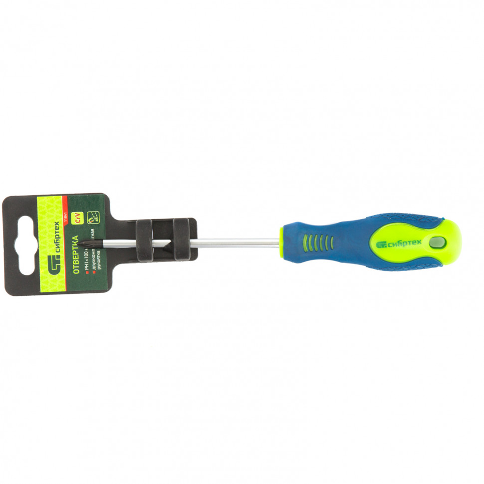 Отвертка, PH1 х 100 мм, CrV, двухкомпонентная рукоятка Сибртех (11841)