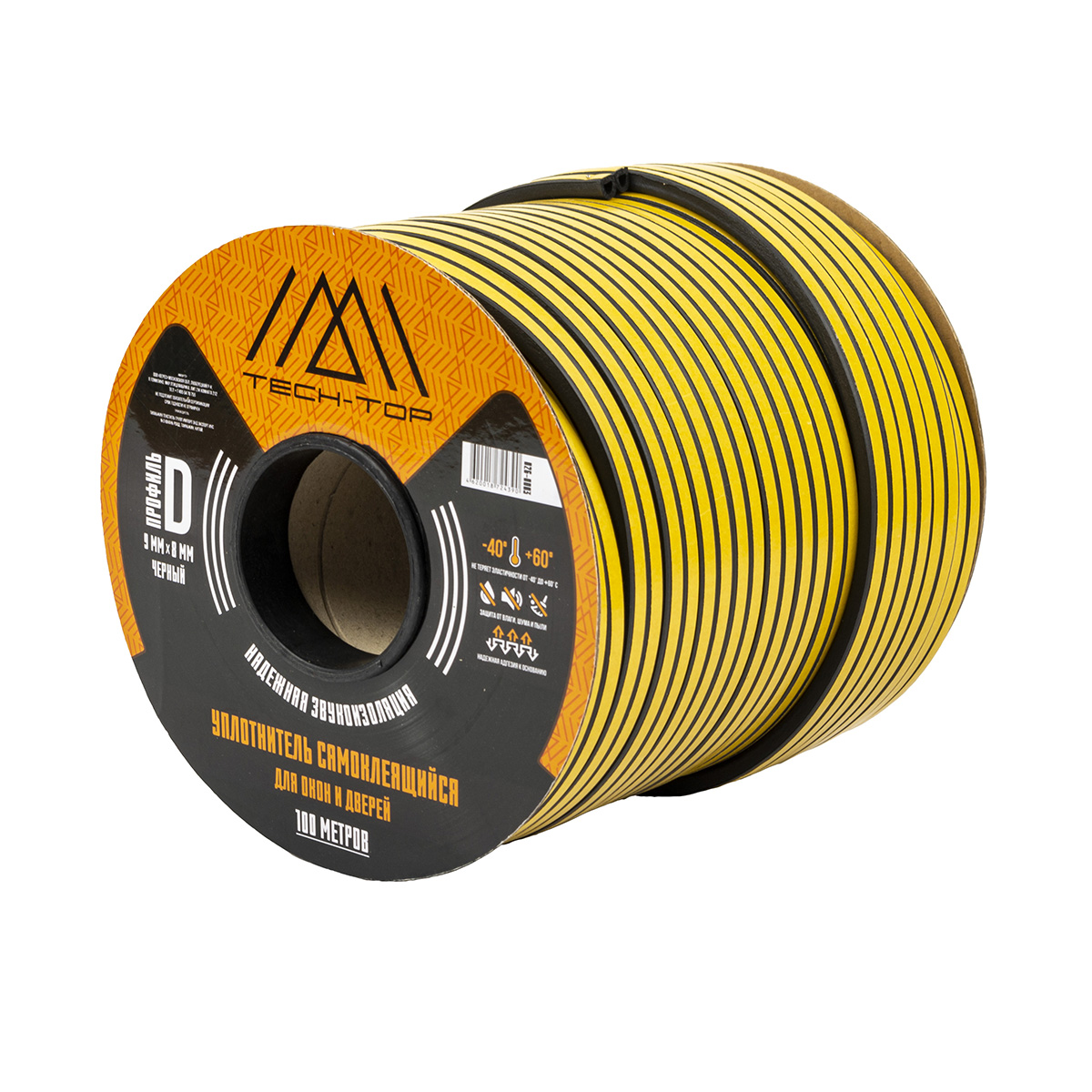 Уплотнитель d 9 х 8 мм черный бухта 100 м (1/8) "tech-top"