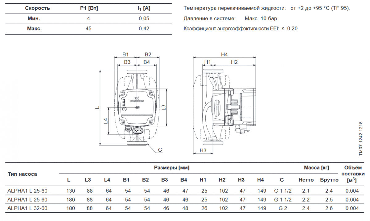Циркуляционный насос GRUNDFOS ALPHA1 L 25-60