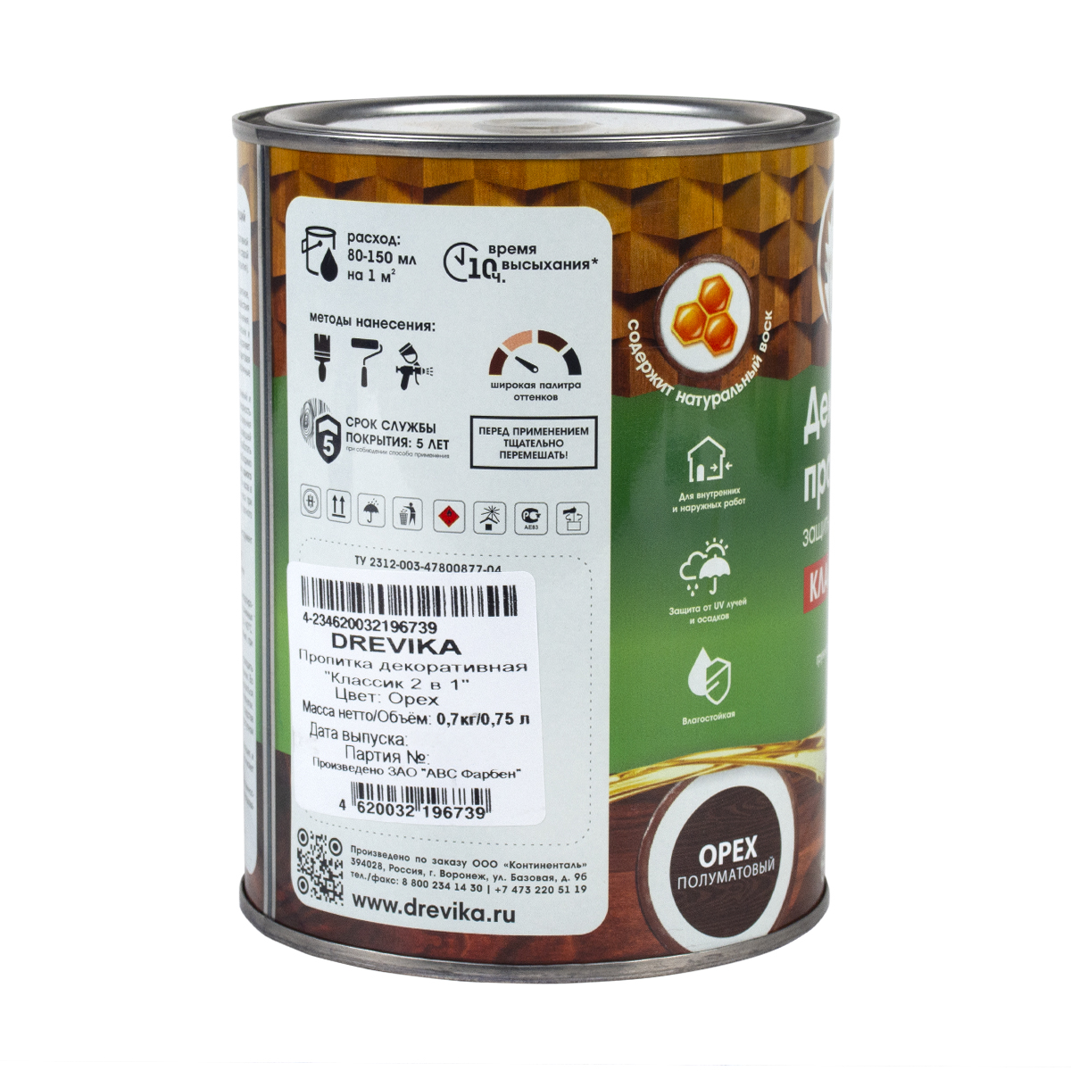 Пропитка декоративная "классик 2 в 1" орех 0,75 л (1/8) "drevika"