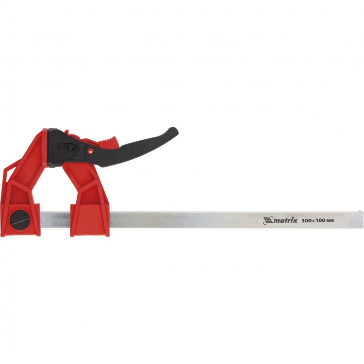 Струбцина реечная быстрозажимная, усиленная, пластиковый корпус рычажно-храповой механизм 300 х 100 х 456 мм, штанга 5 х 22 мм Matrix (20728)