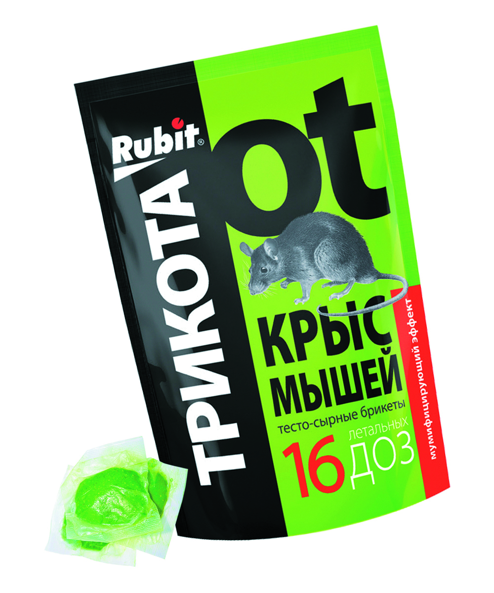 Средство от крыс и мышей "трикота" тесто-сырные брикеты 150 г (50)  "rubit"