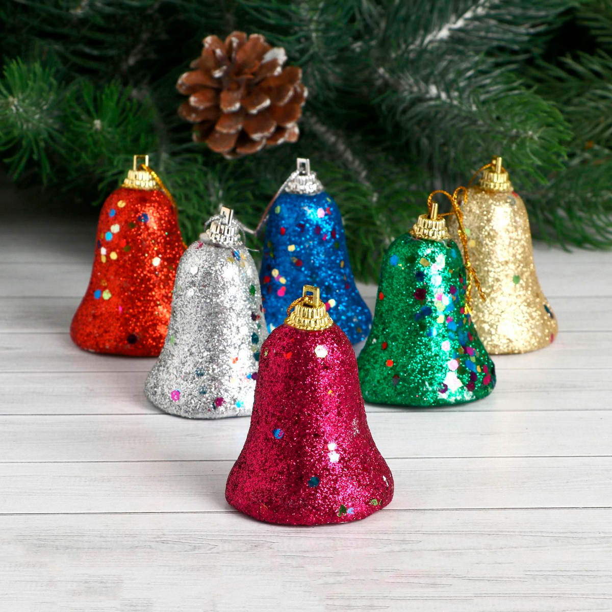 Украшение новогоднее "колокольчик в блестках" (набор 6 шт.) 4,5*5,5 см разноцветный 2372140