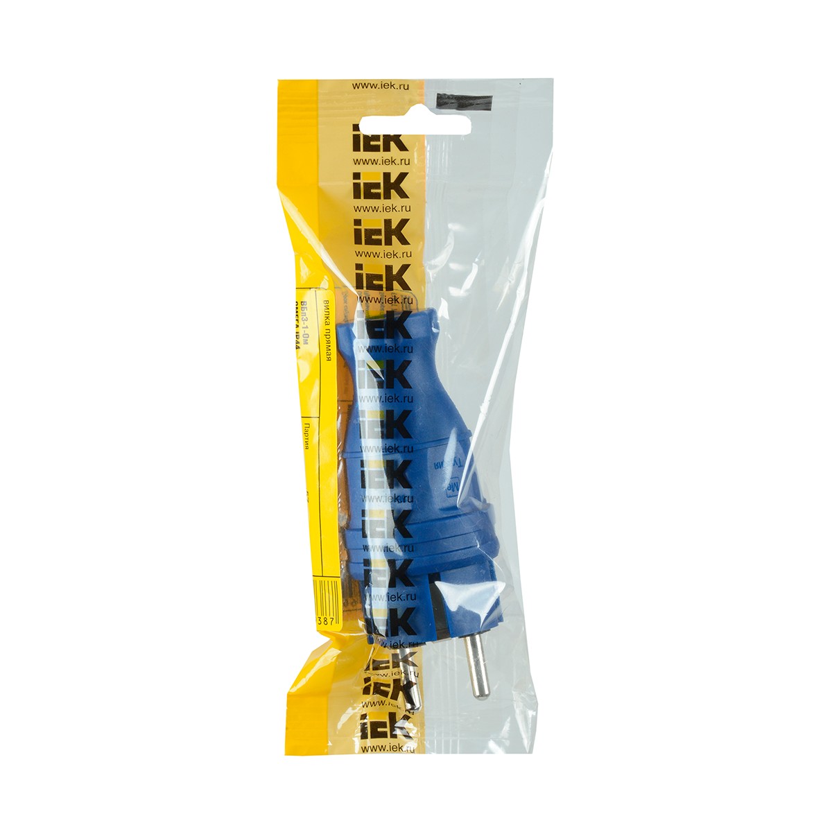 Вилка прямая с заземл. "омега" вбп3-1-0м, ip44, синий (1/30/180) "iek"