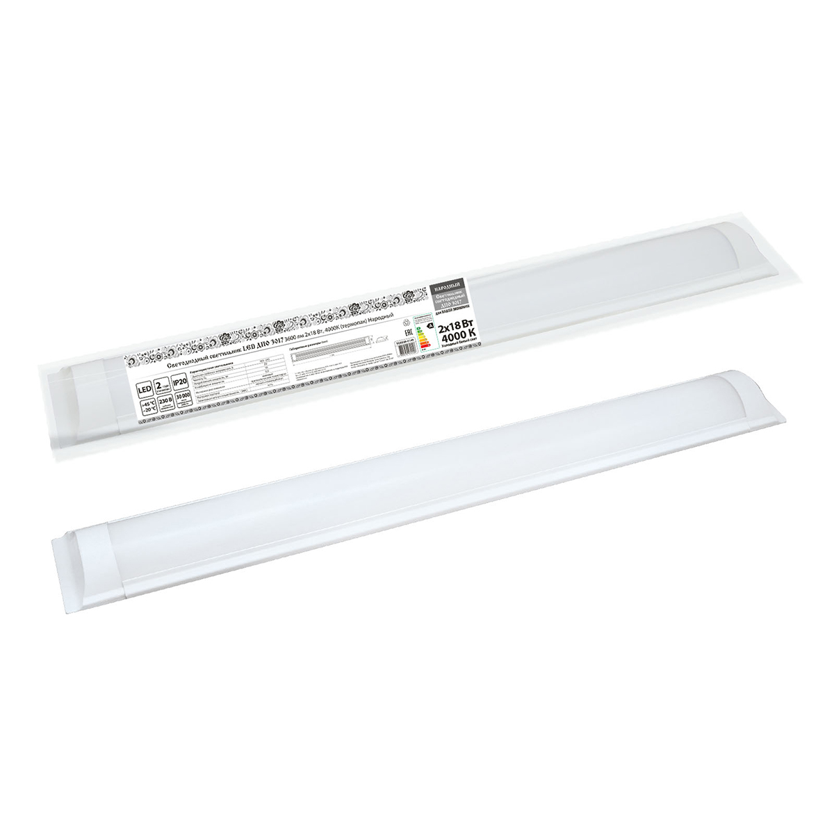 Светильник светодиод. дпо 3017  1185 мм 2 х 18 вт 3600 лм 4000 к (1/12) народный sq0329-0149