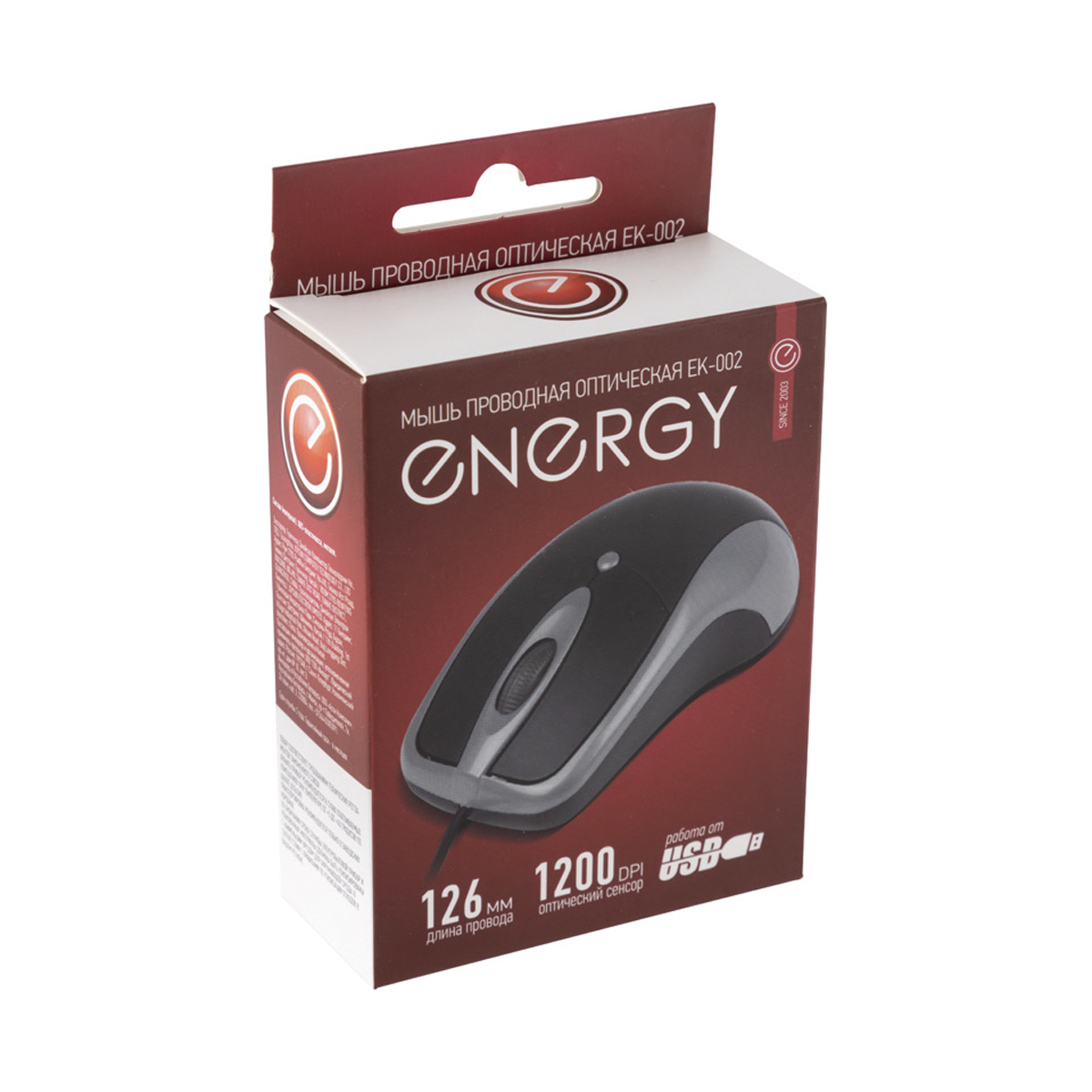 Мышь проводная оптическая ek-002 (черный/серый) (1/100) "energy"