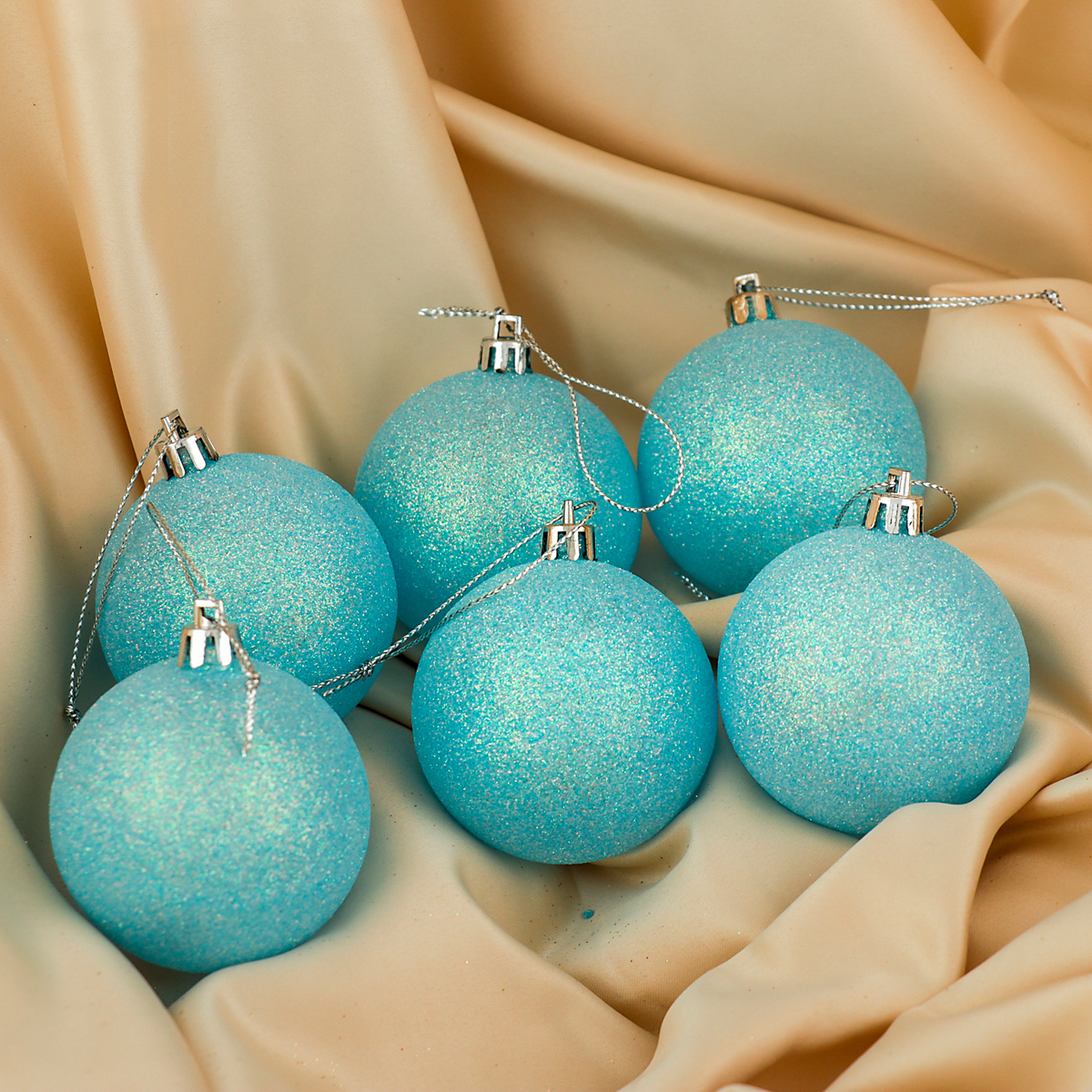 Шары новогодние d-6 см (набор 6 шт.) "блеск" голубой  "зимнее волшебство" 3276637