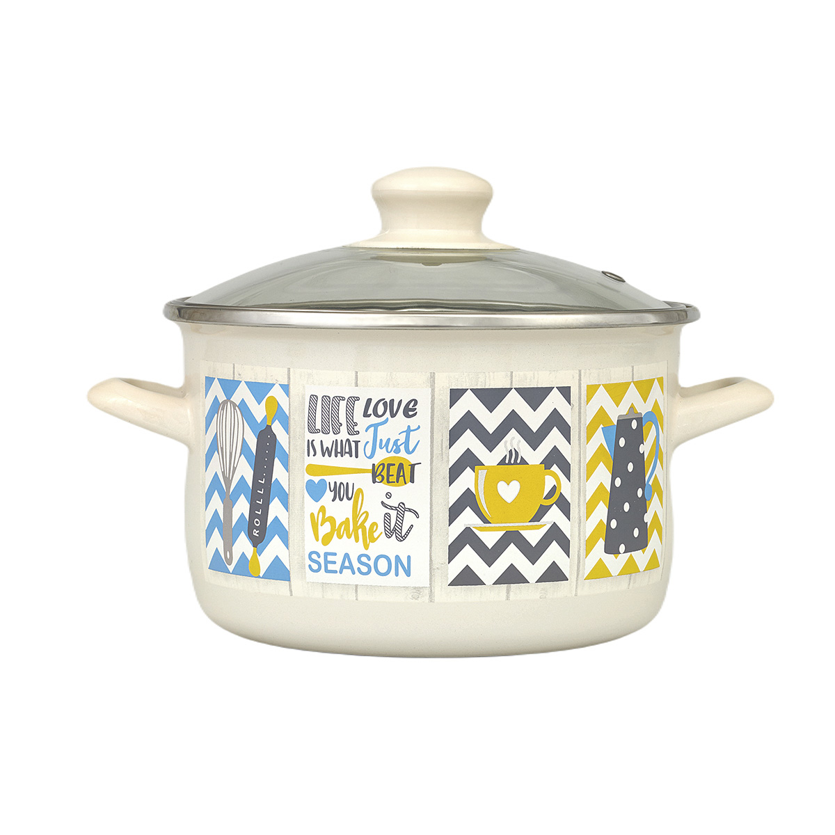 Кастрюля эмалиров. "кантри" 3 л, 18 см стекл. крышка (1/6) "metrot"