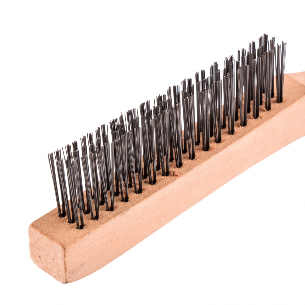 Щетка зачистная трехрядная, закаленная прямая проволока с деревянной ручкой Сибртех (74803)