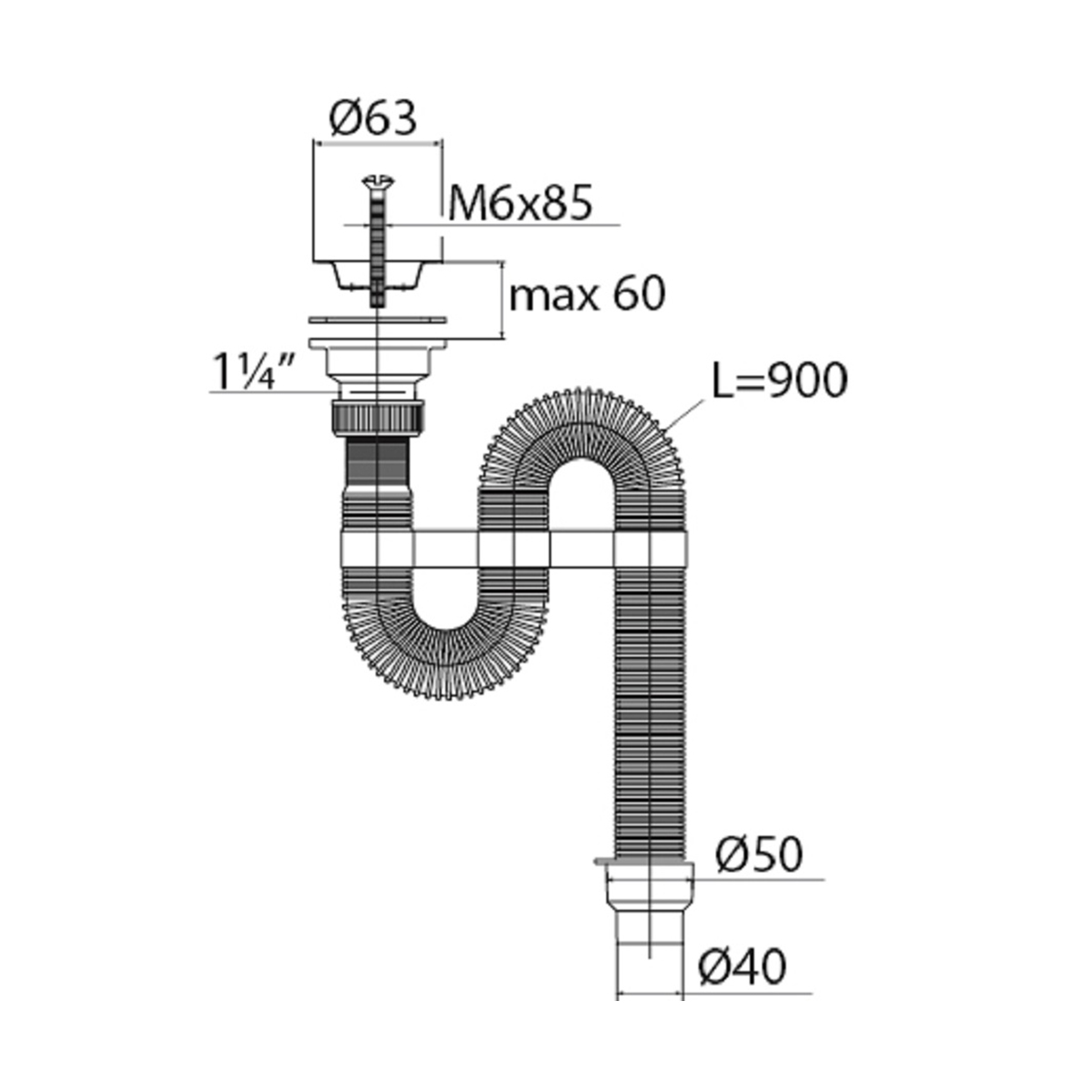 Сифон гофр. "vir" с нерж. чашкой 63 мм с усиленным хомутом жесткости (1/30) "вирпласт"