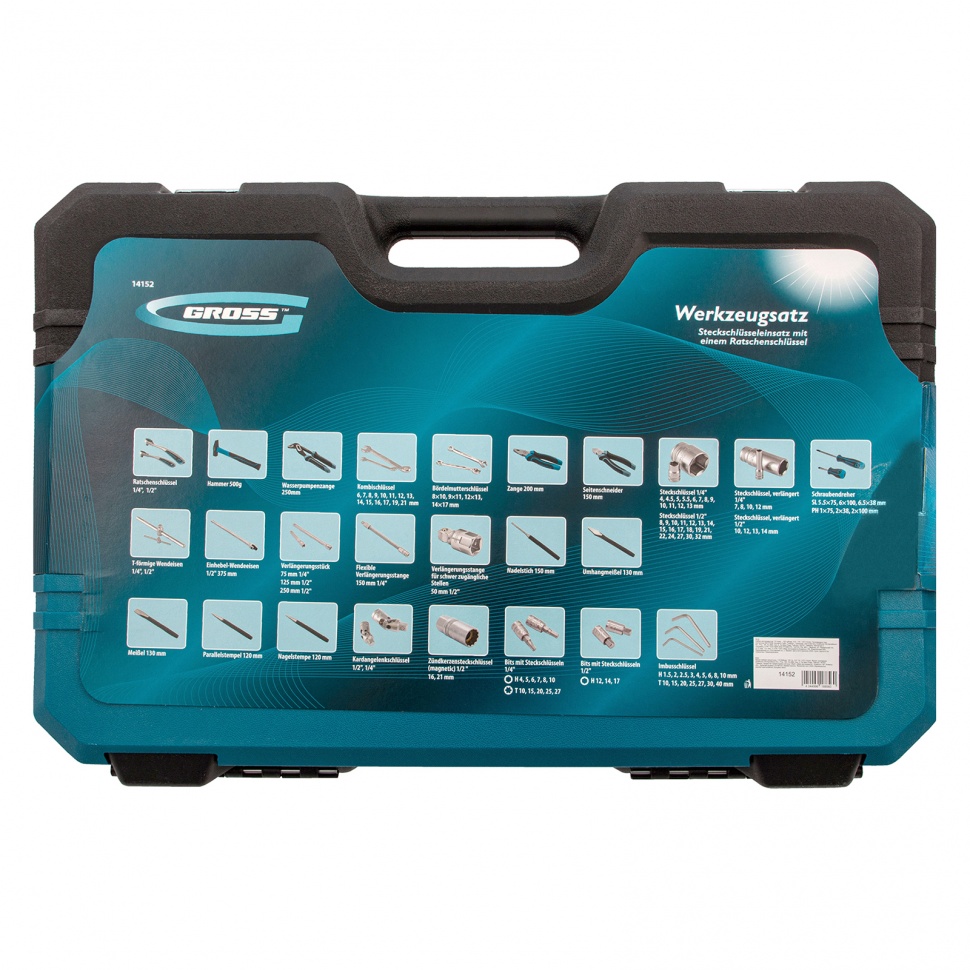 Набор инструментов 115 предметов, 120 зубьев, CrV, 1/4", 1/2" Gross (14152)