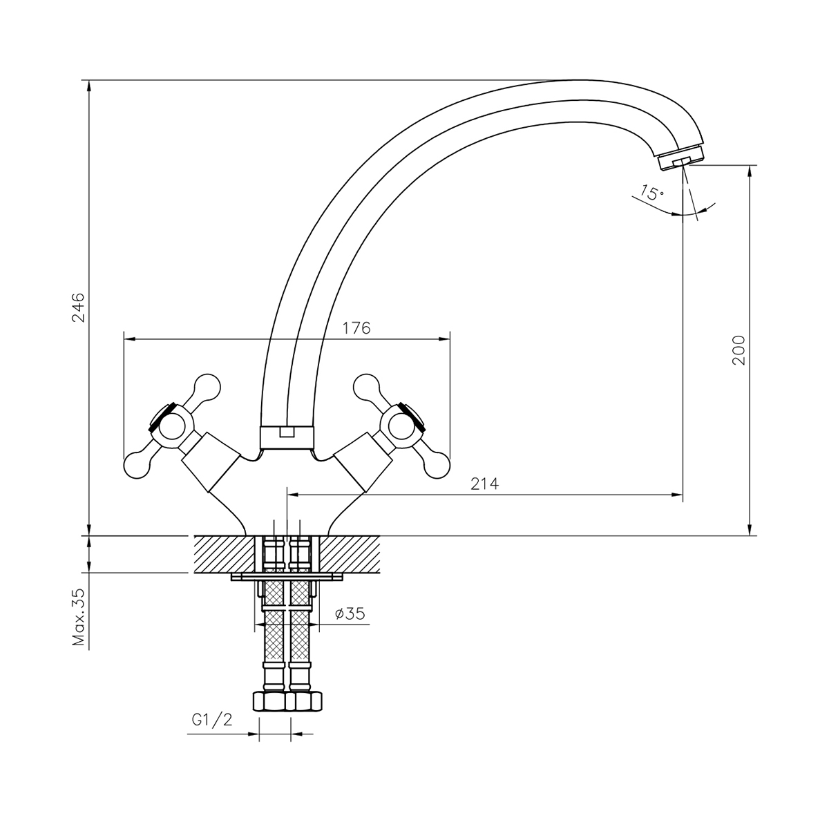 Смеситель для кухни  dr54029 двухвентильный, поворотн. излив (1/12) "decoroom"