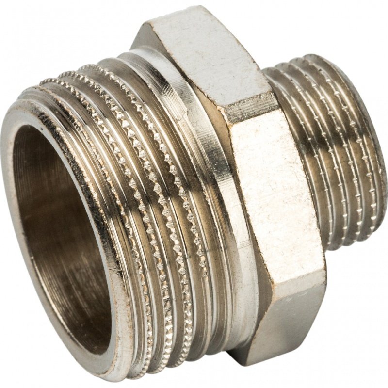 Ниппель переходной резьбовой НР 3/4" x 3/8" никель STOUT