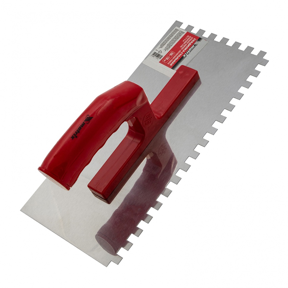 Гладилка из нержавеющей стали, 280 х 130 мм, зеркальная полировка, пластмассовая ручка, зуб 8 х 8 мм Matrix (86782)