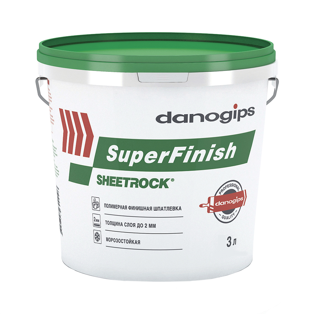 Шпатлевка финишная полимерная "danogips  superfinish"  3 л/ 5 кг (4/120) зеленая крышка