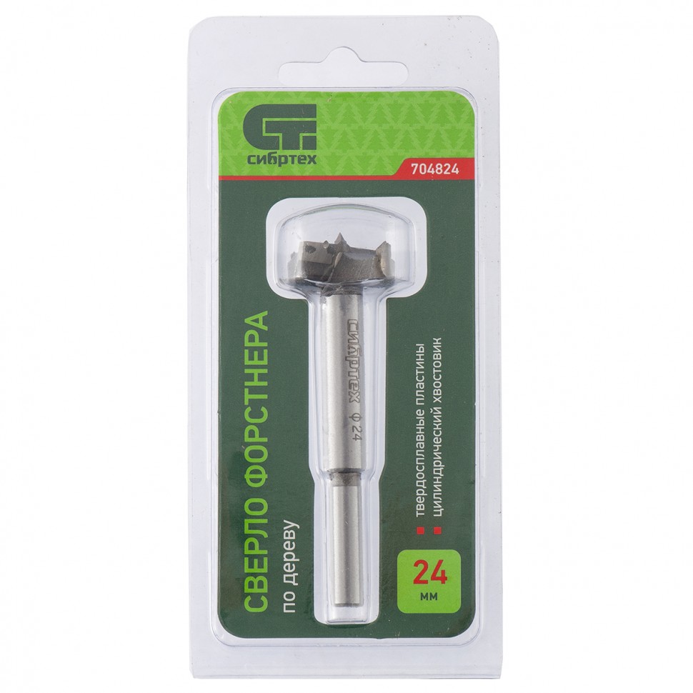Сверло Форстнера по дереву, 24 мм, цилиндрический хвостовик Сибртех (704824)