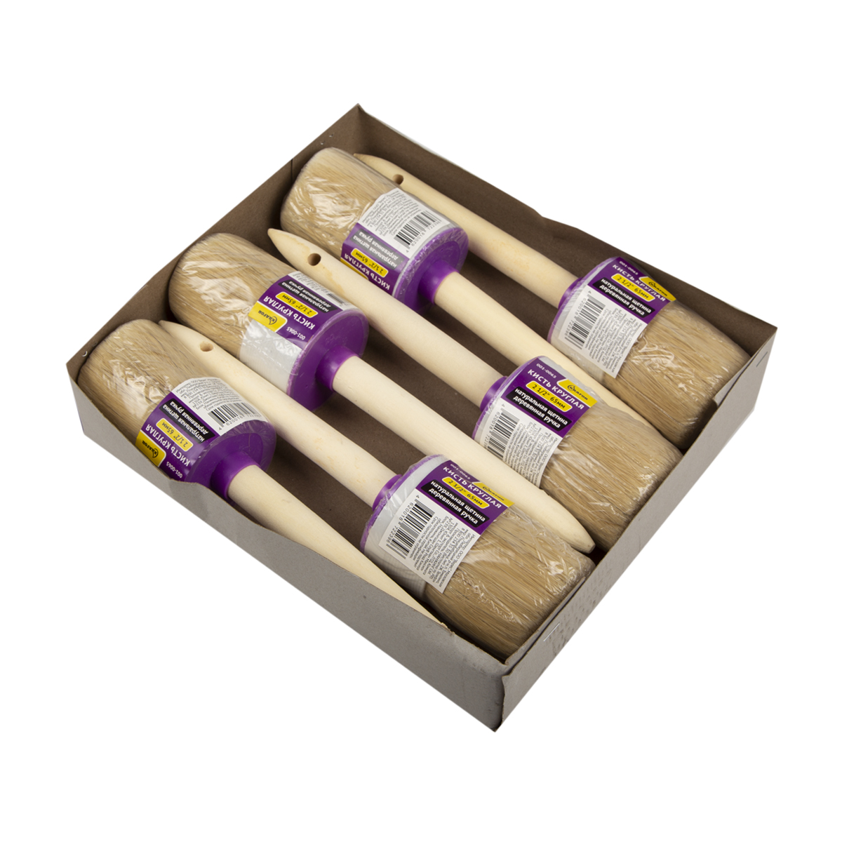 Кисть круглая  №20/65 мм  (6/120) натур.щетина, дерев.ручка "krafor" 001-0065