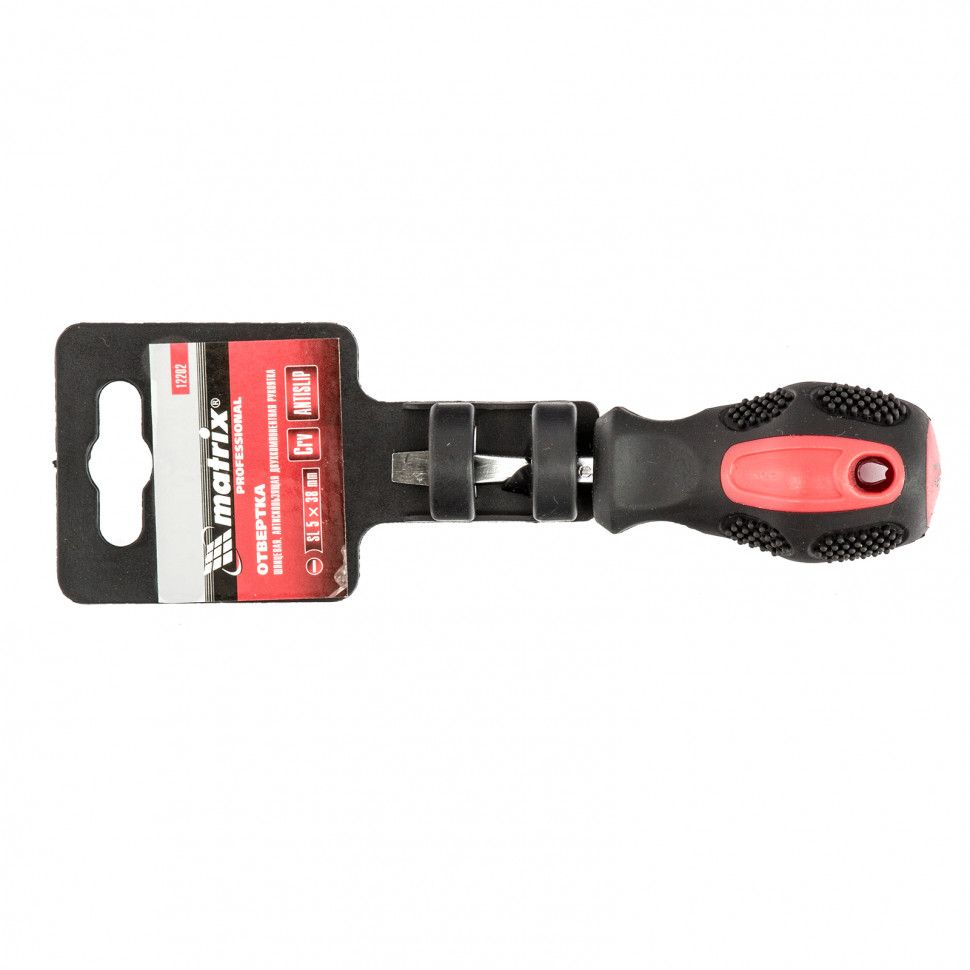 Отвертка Anti-Slip, SL5 х 38 мм, CrV, двухкомпонентная рукоятка Matrix (12202)