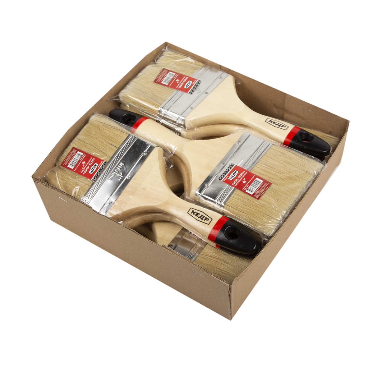 Кисть плоская "евро" №4 /100 мм  (12/180) натур.щетина, дерев.ручка "кедр"  099-1040