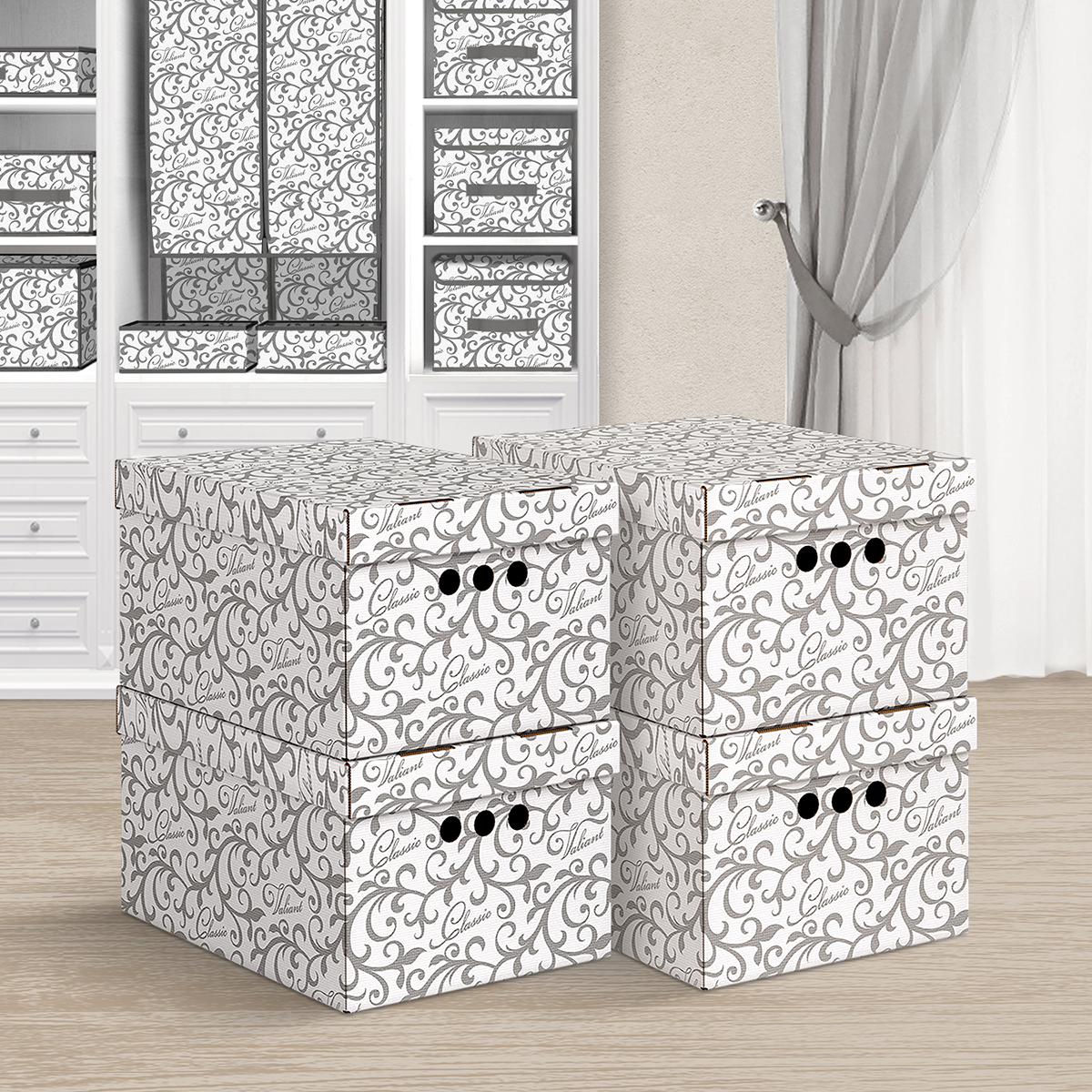 Короб для хранения "classic grey" 25*33*18,5 см (набор 4 шт.) св-сер (1/10) "valiant" cg-bctn-lg-4s