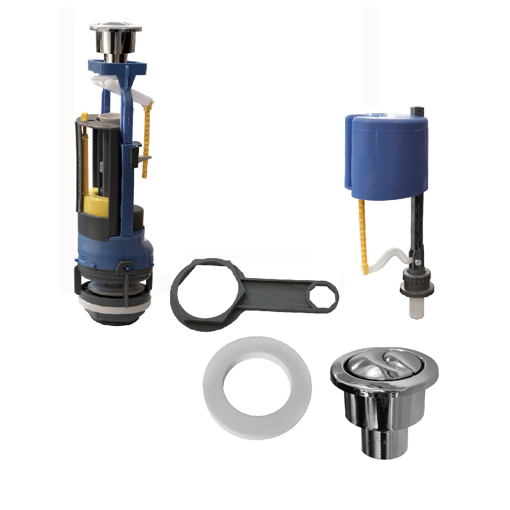 Арматура водосливная 2 кноп. (гальв.), нижний подвод (1/18) "di" сб2-нпррф-хх-ккрпс di p