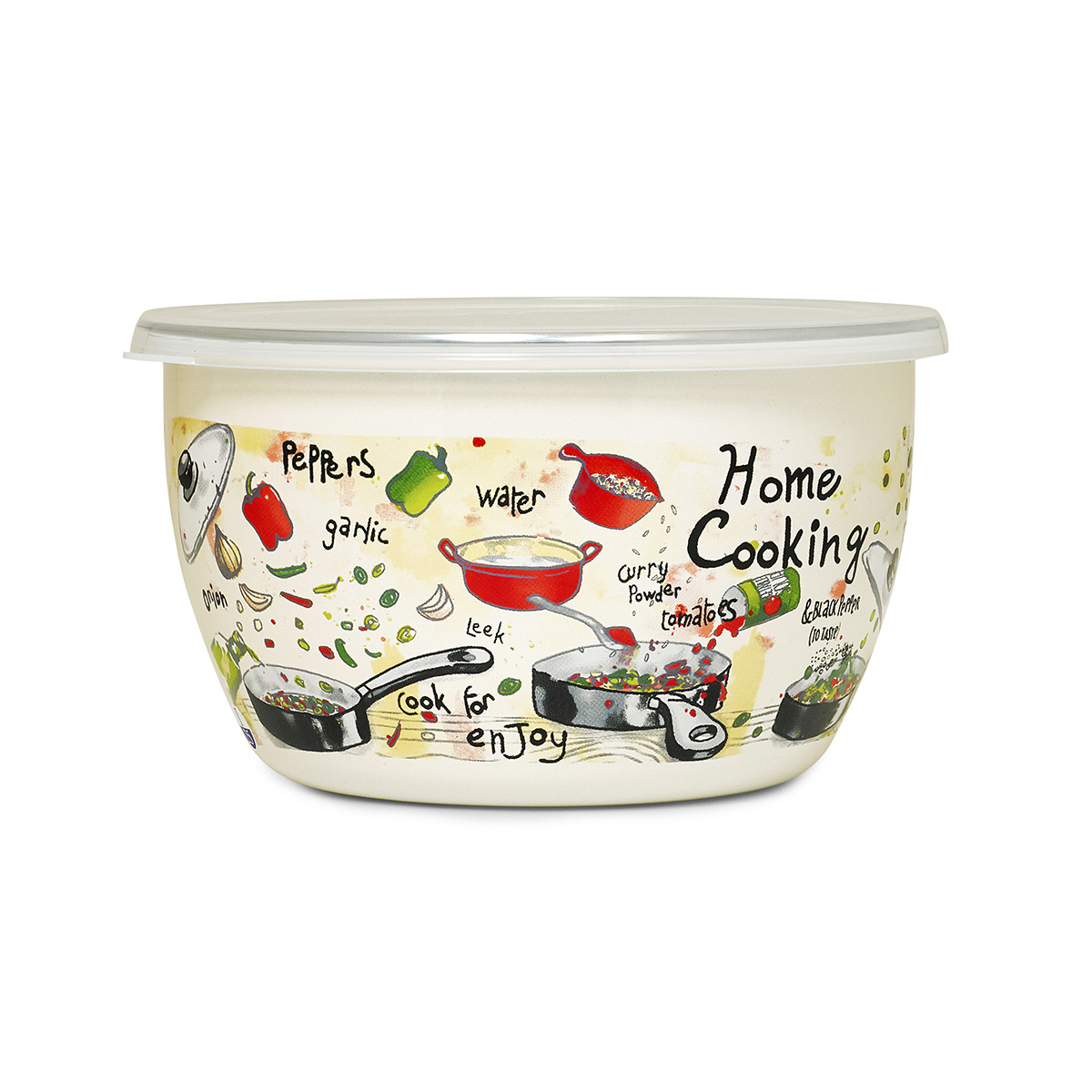 Миска эмалиров. "гурман" 1,1 л, 14 см пласт. крышка (1/6) "metrot"