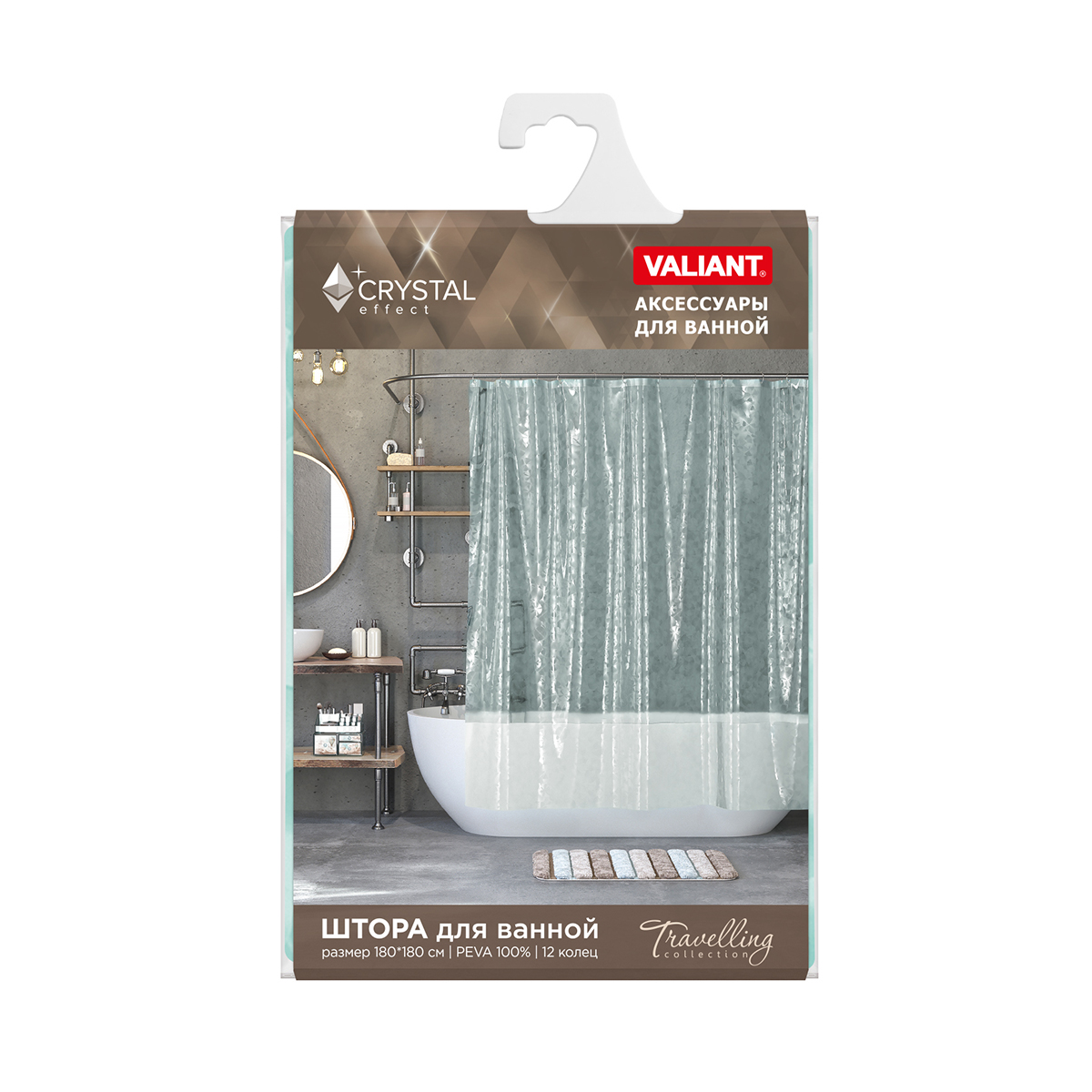 Штора для ванной 180*180 см (peva) "travelling" (1/24) "valiant" tс-1818c