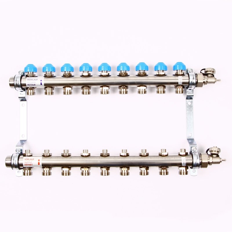 Колл. группа на 9 выходов UNI-FITT 1"x3/4" ЕК с термостатическими вентилями - нерж. сталь (Германия)