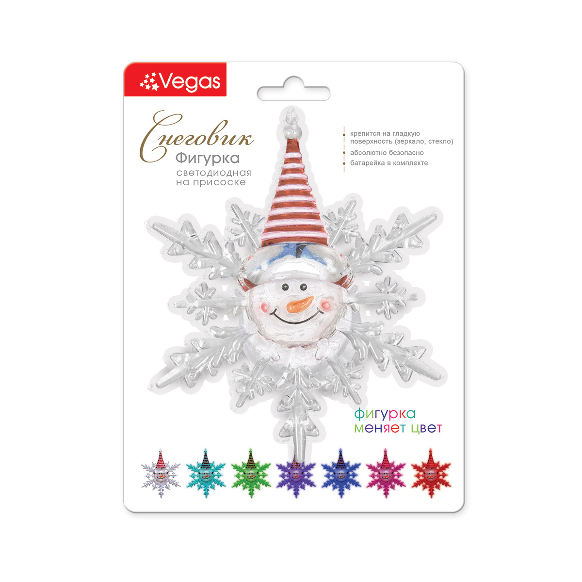 Фигурка "снеговик" светодиодная на присоске 10*12 см, с батарейкой (1/48) "vegas"