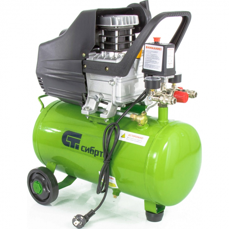 Компрессор воздушный КК-1500/24, 1.5 кВт, 198 л/мин, 24 л, прямой привод, масляный Сибртех (58037)