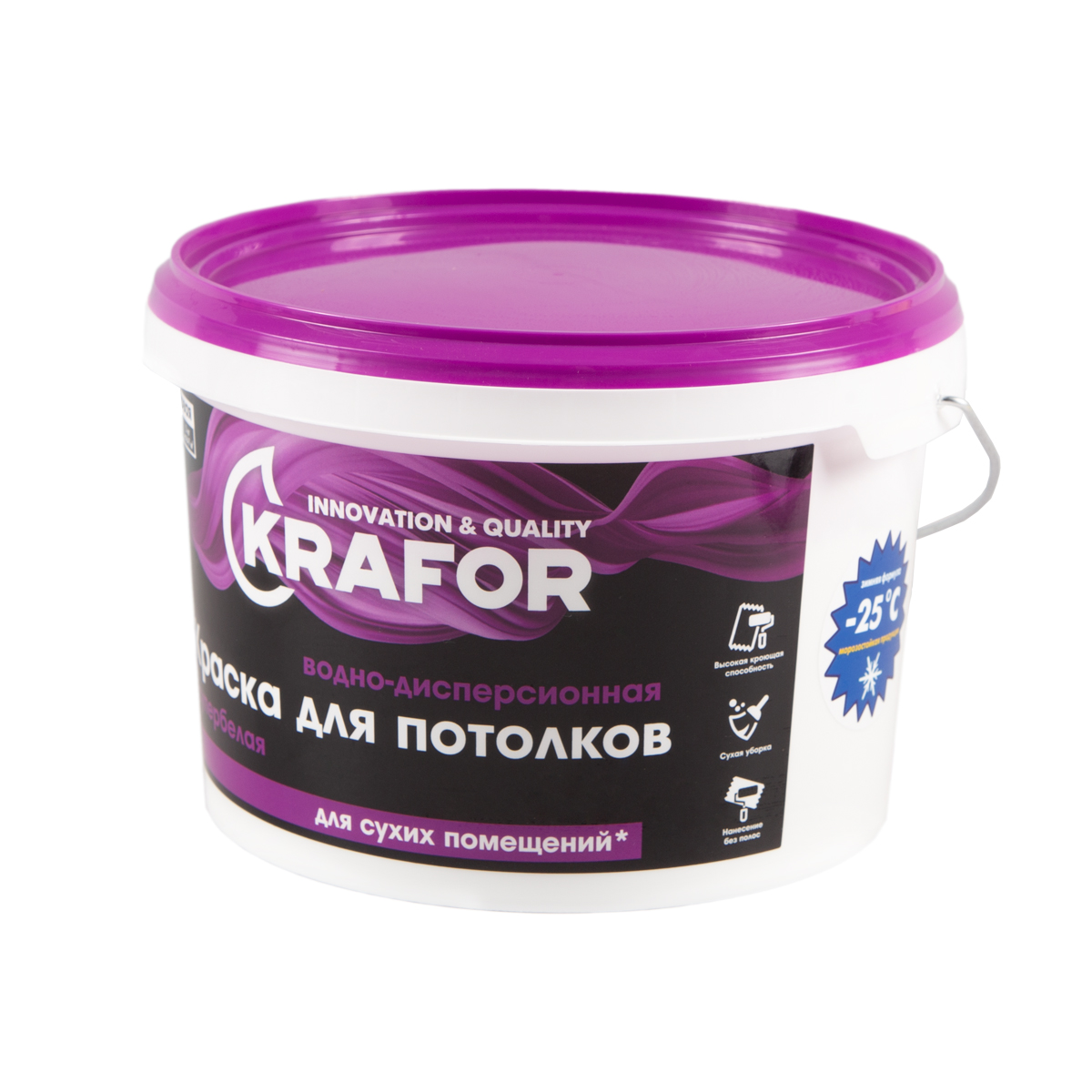 Краска в/д  для потолков супербелая  3 кг (1) "krafor"   (фиолет.)