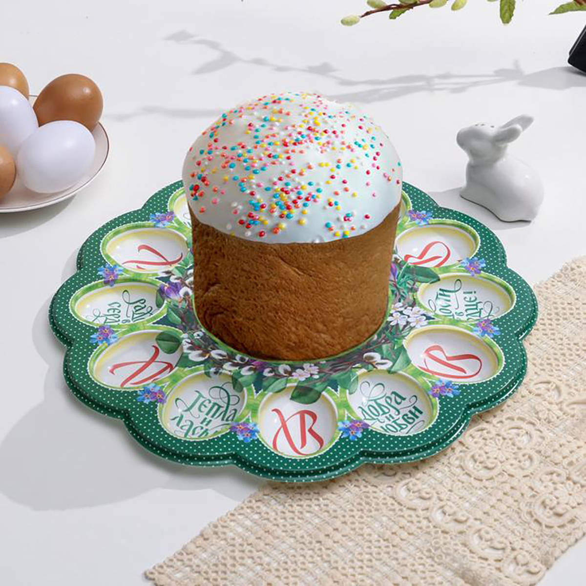 Блюдо для кулича и 12 яиц "светлой пасхи" цыплята, пласт. 30*30 см (1) 5244496