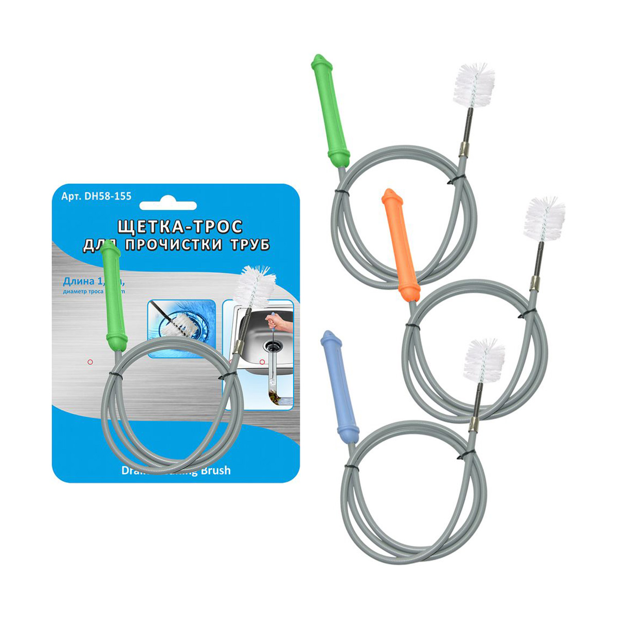 Трос сантехнический с щеткой 1,2 м (6/48) "мультидом" dh58-155