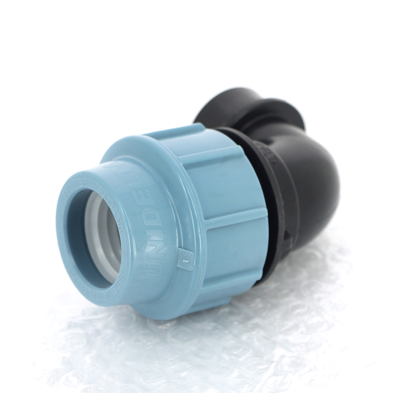 Угол-переходник обжимной ВР 32 x 3/4" для полиэтиленовых труб (ПНД) UNIDELTA