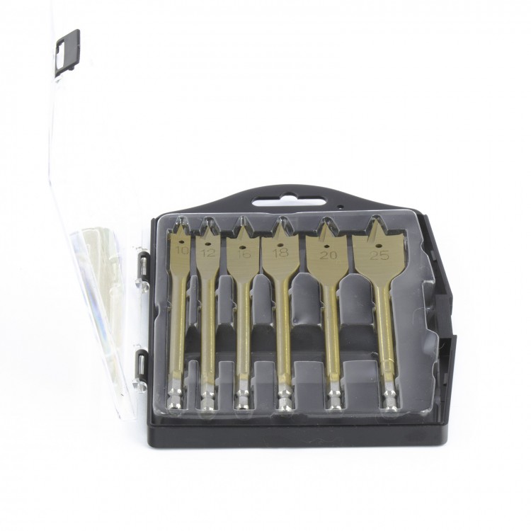 Набор сверл перовых по дереву, 10-12-16-18-20-25 мм, 6 шт, пластиковый кейс, Matrix (70445)