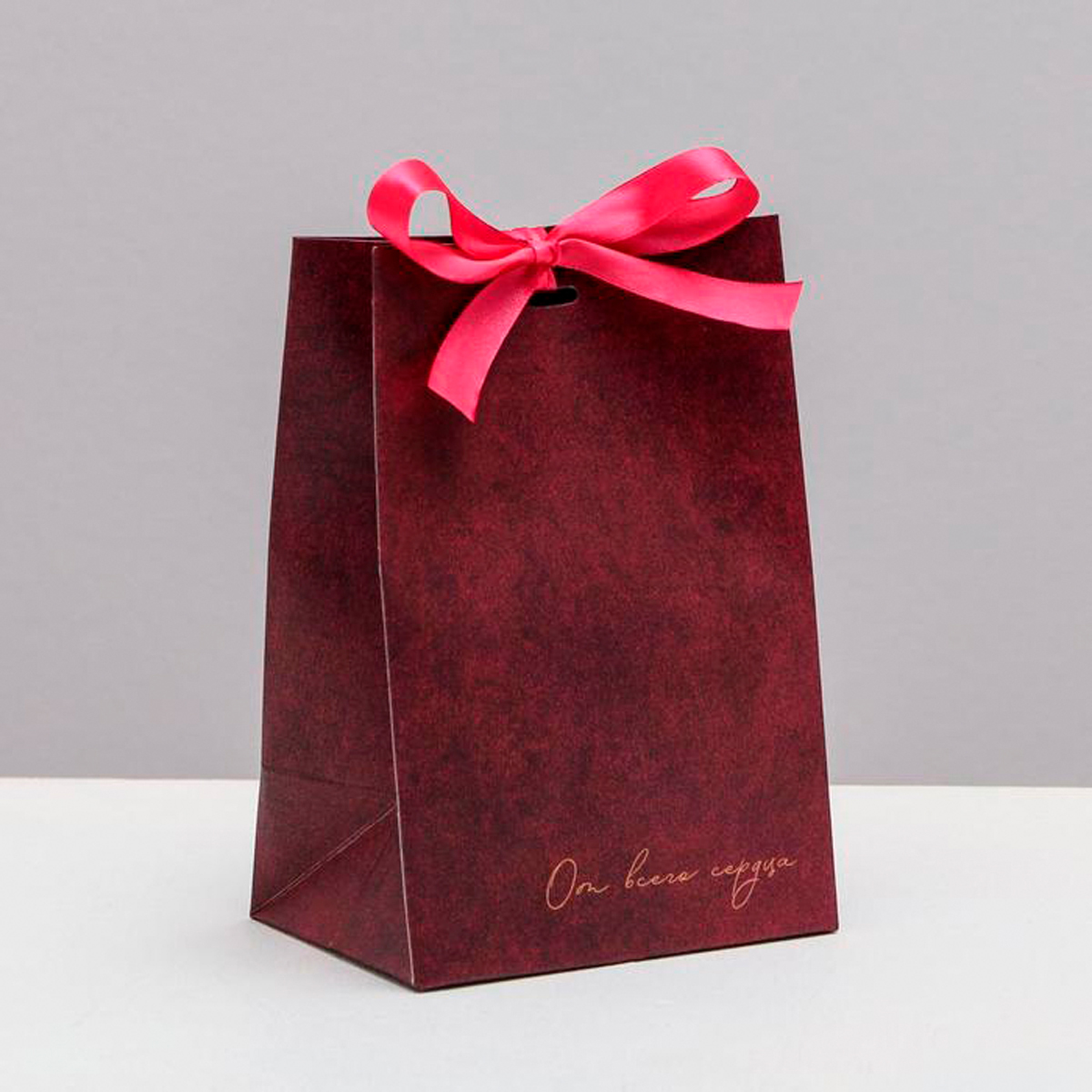 Пакет подарочный с лентой "от всего сердца" 13*19*9 см (1/600) "дарите счастье" 4753251