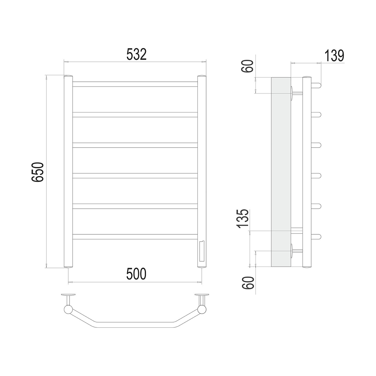 Полотенцесушитель электрич. "виктория" п6 500*650 (хром) "terminus"
