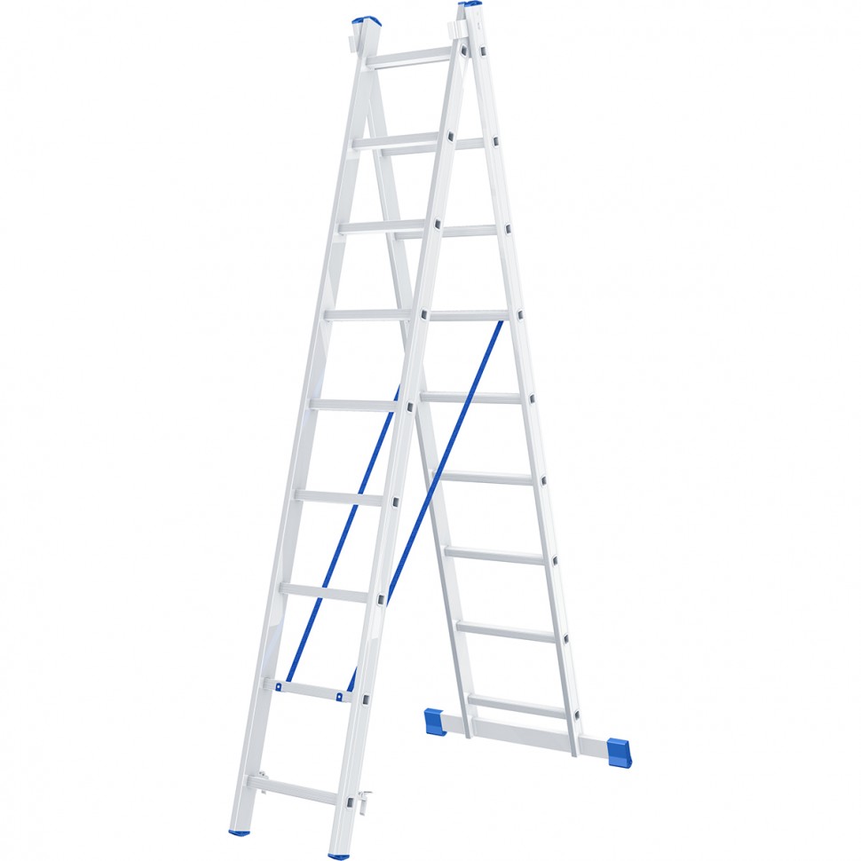 Лестница, 2 х 9 ступеней, алюминиевая, двухсекционная, Сибртех (97909)