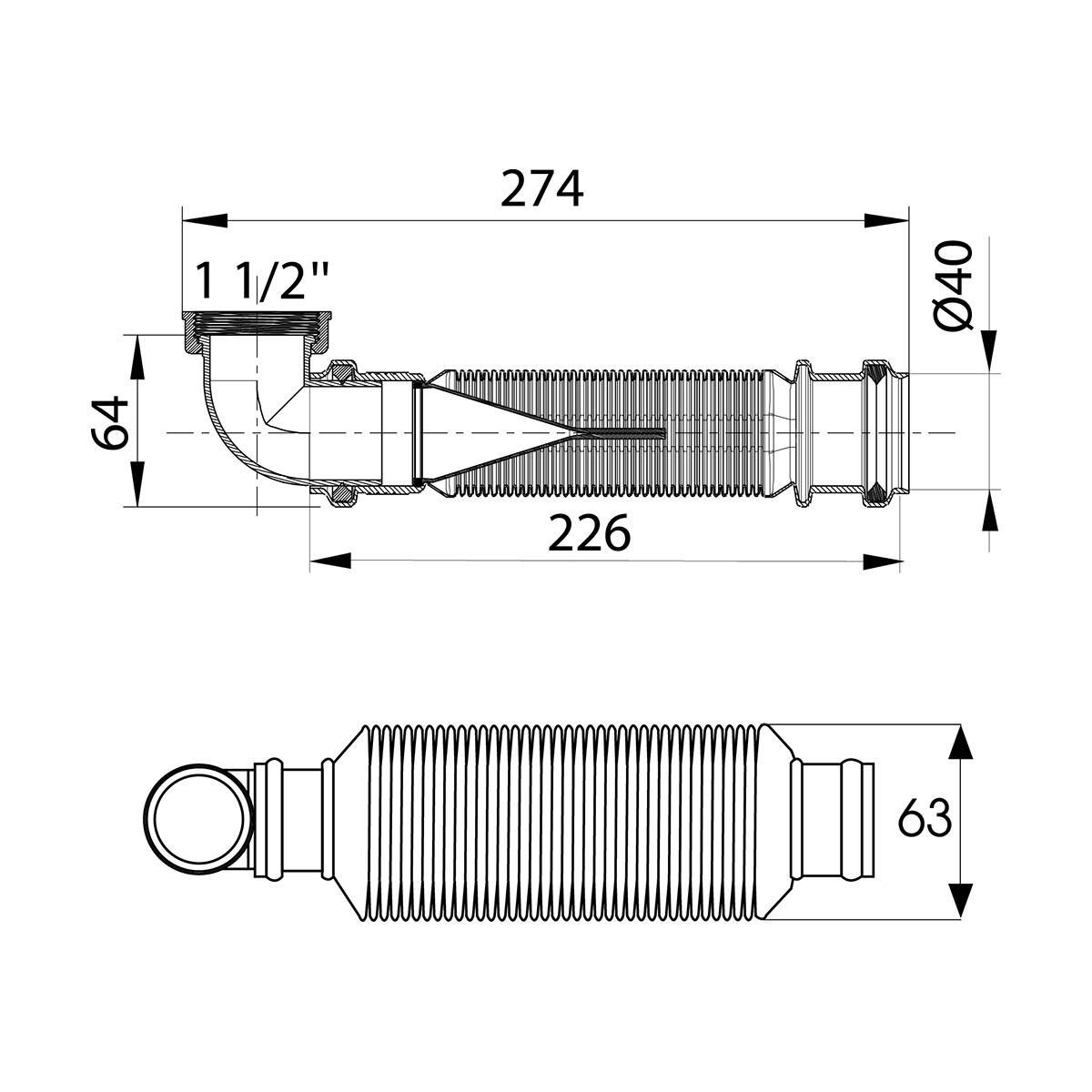 Сифон "senzo" без выпуска 1 1/2" х 40 мм (1/40) "wirquin"