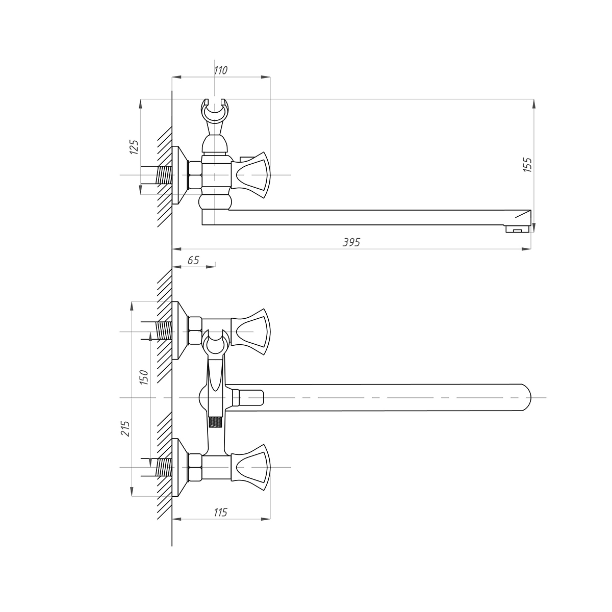 Смеситель для ванн псм-184-38 длинный излив (1/10) "профсан"