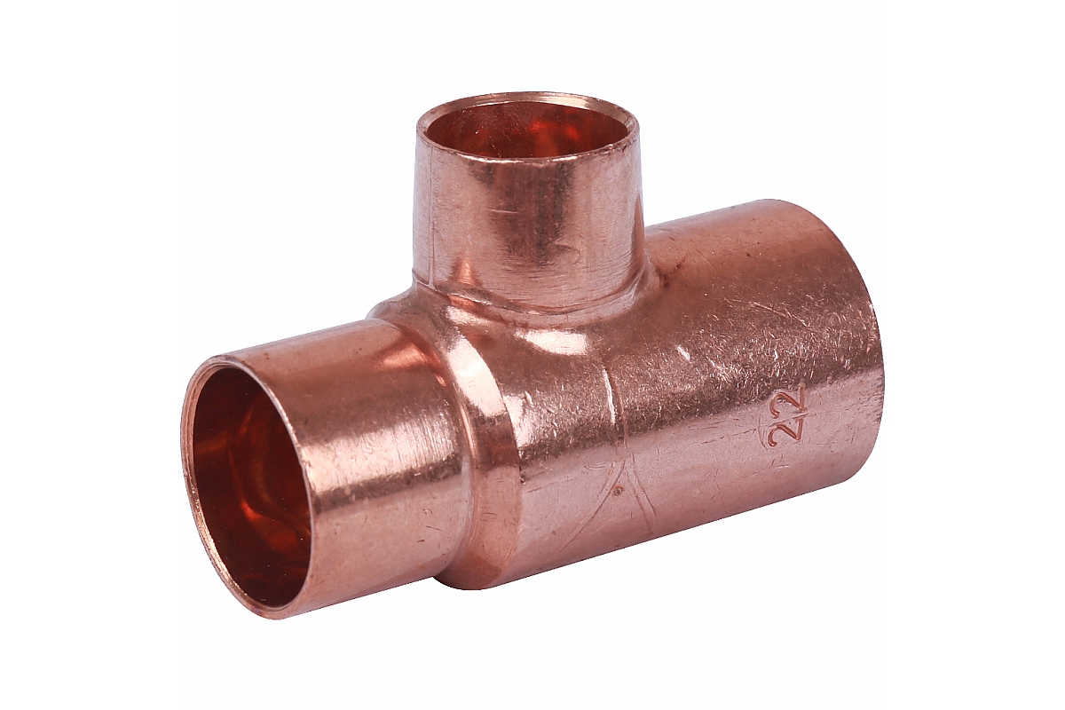 Тройник переходной 22х18х15 мм медный под пайку SANHA 15130221815