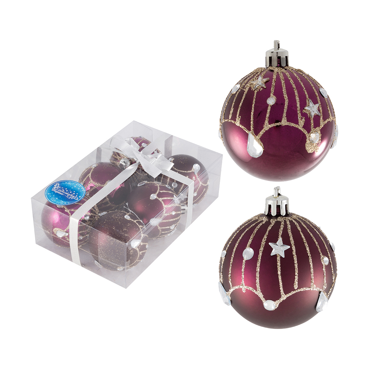 Шары новогодние "блеск" набор 6 шт. d - 6 см, сиреневый (1/36) "волшебная страна"