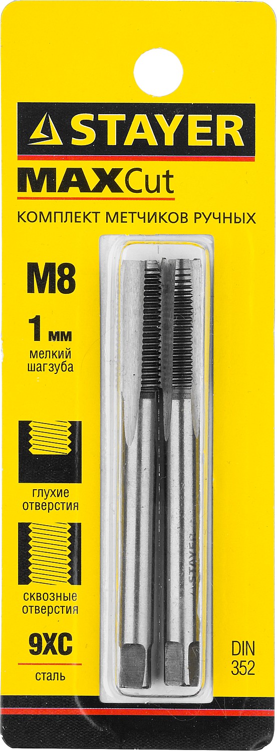 STAYER M8 х 1.0, 2 шт, комплект метчиков (28025-08-1.0-H2)