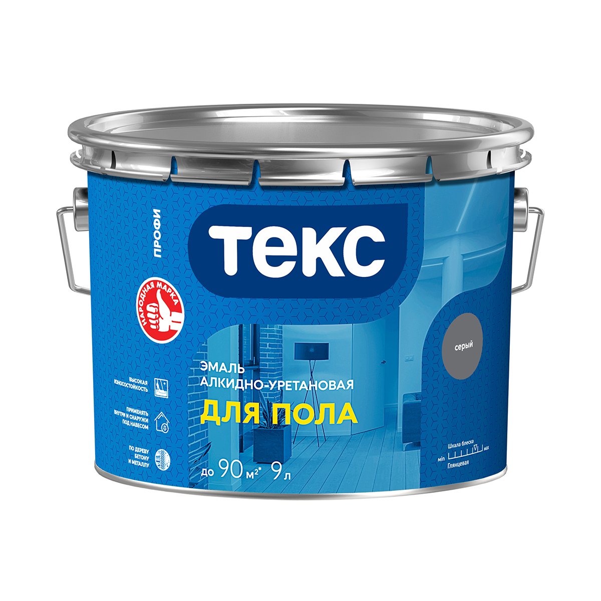 Эмаль "профи" для пола алкидно-уретан. серая 9 л (1) текс