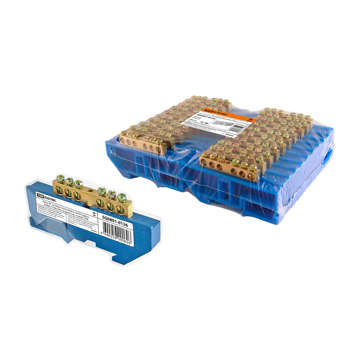 Шина "n" нулевая с изолятором на din-рейку 6 x 9 мм стойка бол. 6 групп (10/450) tdm sq0801-0126