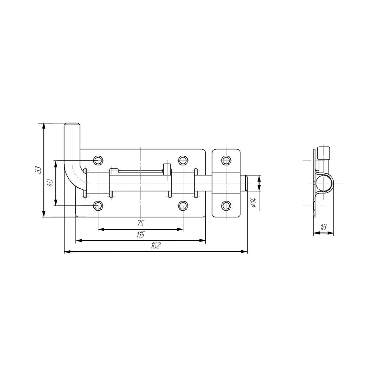 Засов дверной зд-03 круглый г-образный (серый металлик) (20) "секрет"