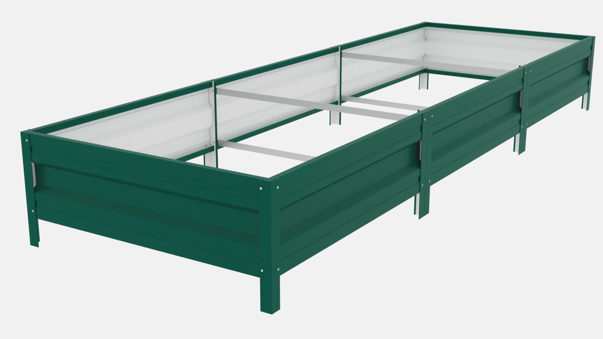 Грядка оцинкованная с полимерным покрытием Усиленная (с ребрами жесткости) , металл 0.6 мм, длина 9 м, ширина 0.8 м, высота 0.3 м, цвет Зеленый