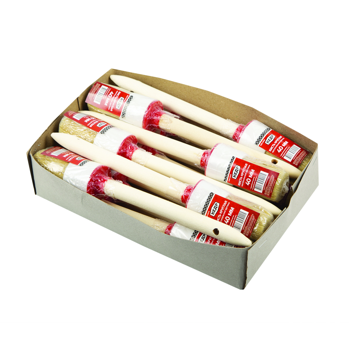 Кисть круглая  №10/40 мм  (12/360) натур.щетина, дерев.ручка "кедр"  010-4540