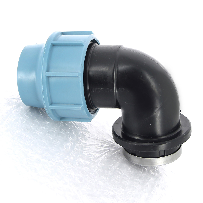 Угол-переходник обжимной ВР 50 x 1"1/2 для полиэтиленовых труб (ПНД) UNIDELTA