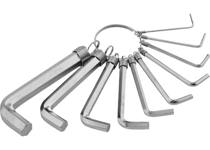 Набор ключей имбусовых HEX, 1.5-10 мм, CrV, 10 шт, никелированный, на кольце Sparta (112685)